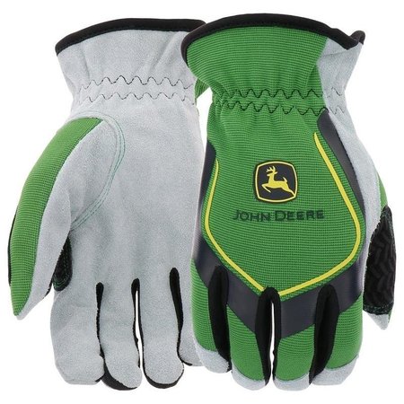 JOHN DEERE AllPurpose Gloves, Men's, L, Reinforced Thumb, SlipOn Cuff, Cowhide LeatherSpandex JD00035-L